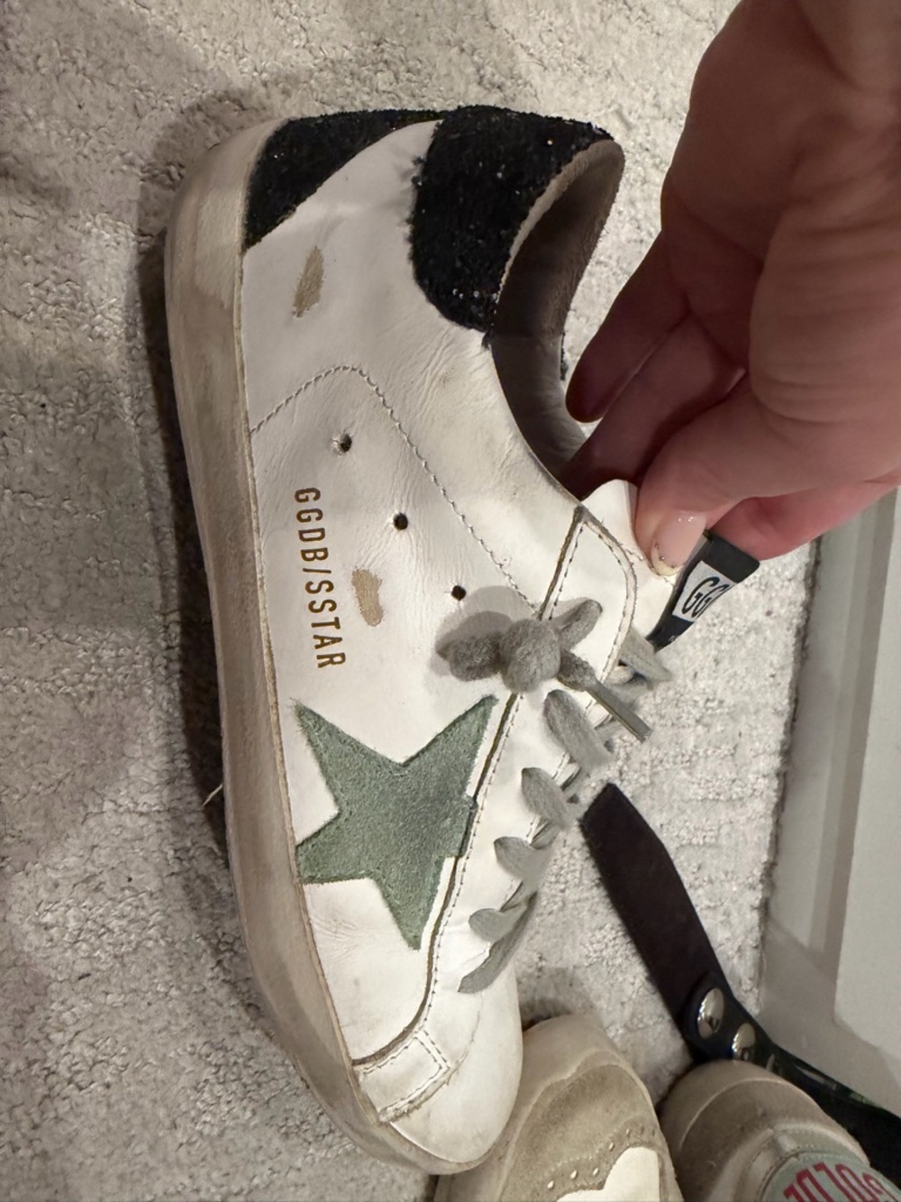 Golden Goose White Sneakers with Green Star and Black Heel